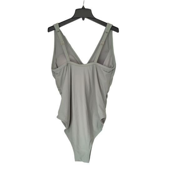 Kona Sol Sage Green One Piece Swimsuit V-Neck High Leg Plus Size 24W - Picture 2 of 9